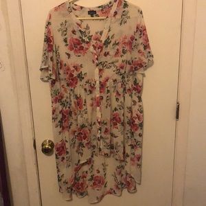 High low sheer flower print button up shirt